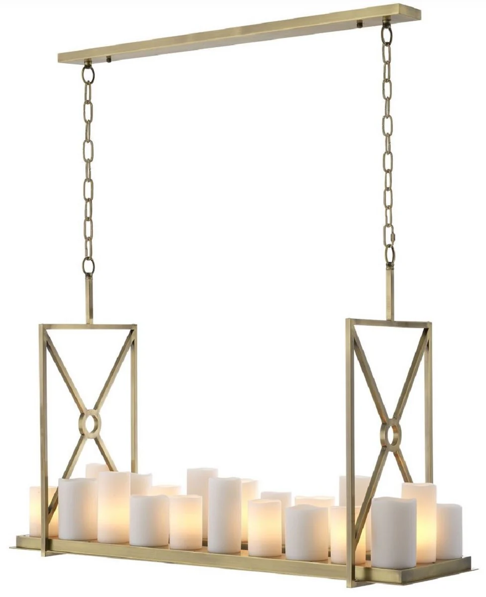 Casa Padrino lámpara de araña LED de lujo latón / blanco 120 x 39 x A. 79 cm - Lámpara de araña moderna con control remoto - Calidad de Lujo