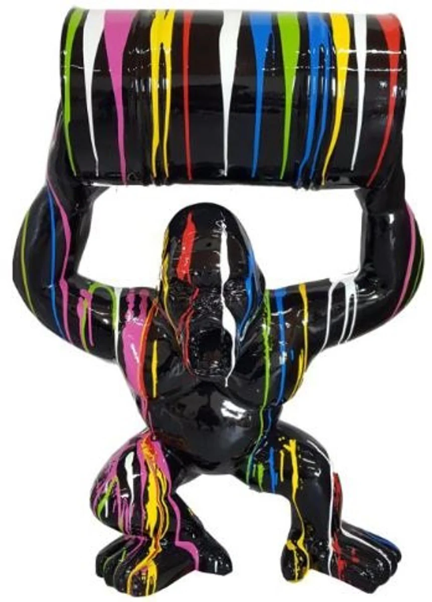 Casa Padrino escultura decorativa de diseño mono gorila con barril negro / multicolor A. 100 cm - Figura decorativa resistente a la intemperie - Figura animal decorativa de diseño