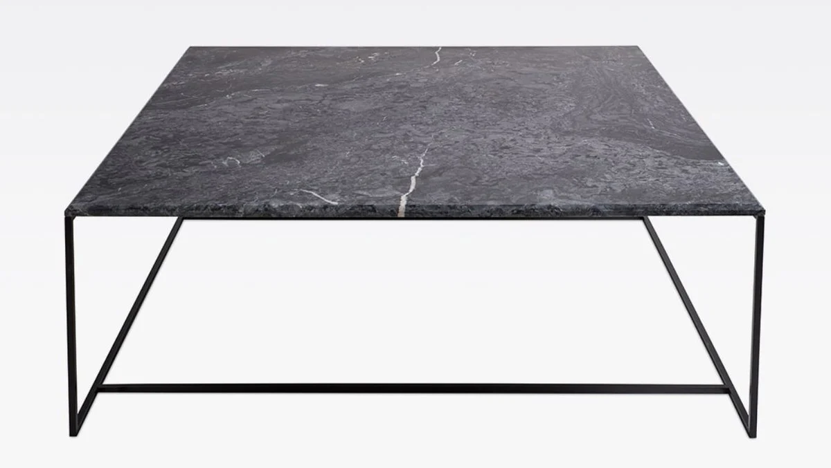 Casa Padrino mesa de centro de lujo negro / negro 120 x 120 x A. 35 cm - Mesa de sal¨®n cuadrada moderna con encimera de m¨¢rmol de Carrara y marco de acero inoxidable - Muebles de sal¨®n de lujo