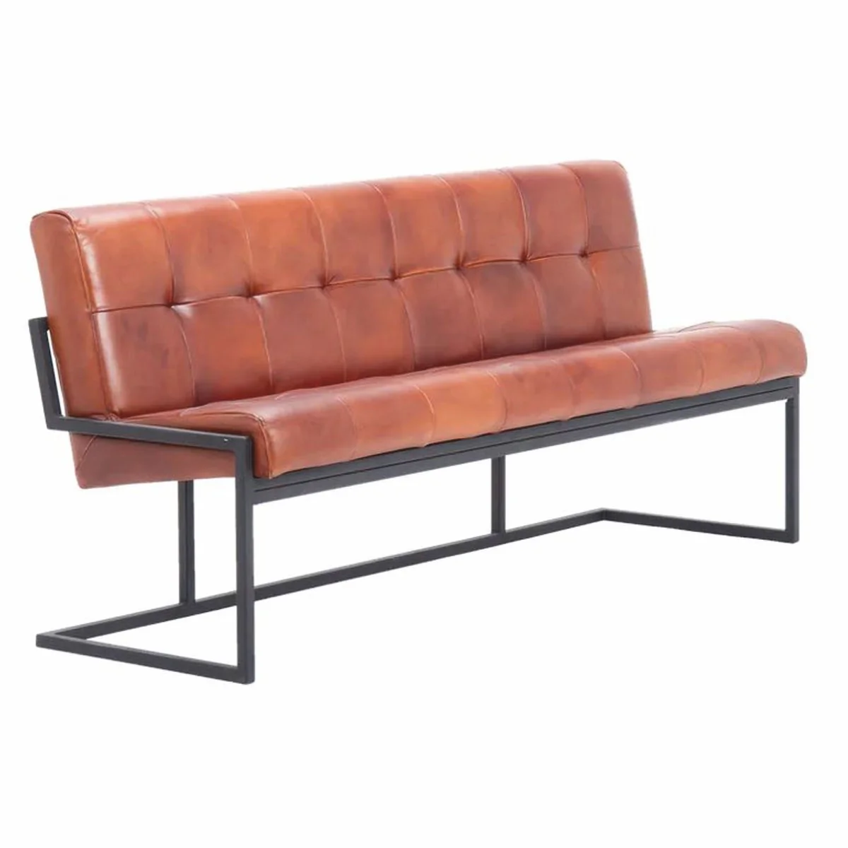 Casa Padrino banco Chesterfield de lujo de cuero genuino marrón claro / negro 200 cm - Muebles de cuero genuino