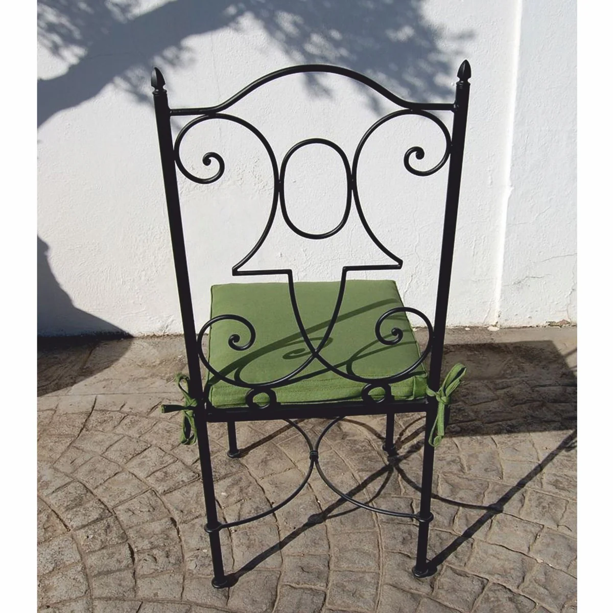 Casa Padrino silla de jard¨ªn Art Nouveau de lujo de hierro forjado con coj¨ªn de asiento negro / verde A. 105 cm