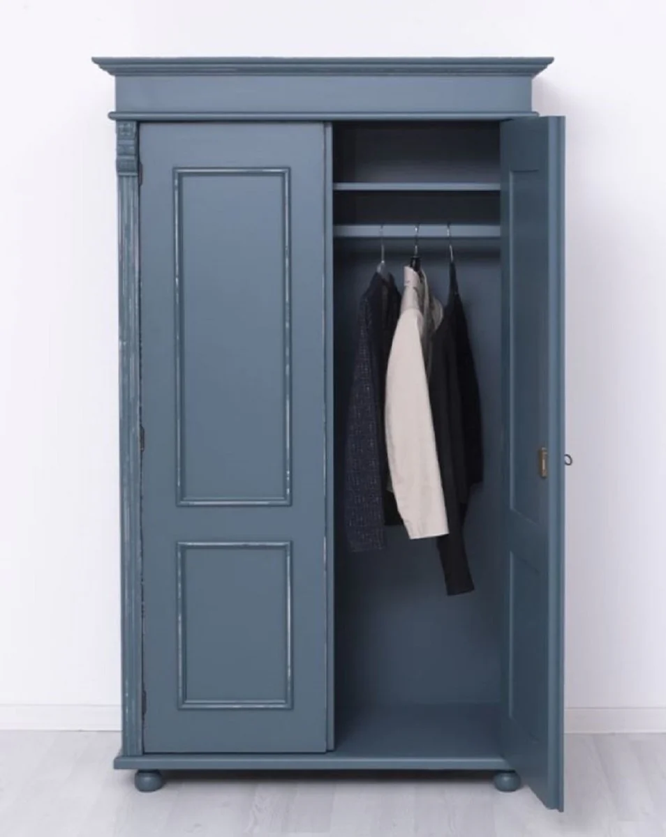 Casa Padrino armario de ropa de estilo campestre shabby chic azul antiguo 110 x 58 x A. 180 cm - Armario de dormitorio con 2 puertas - Muebles de dormitorio de estilo campestre shabby chic