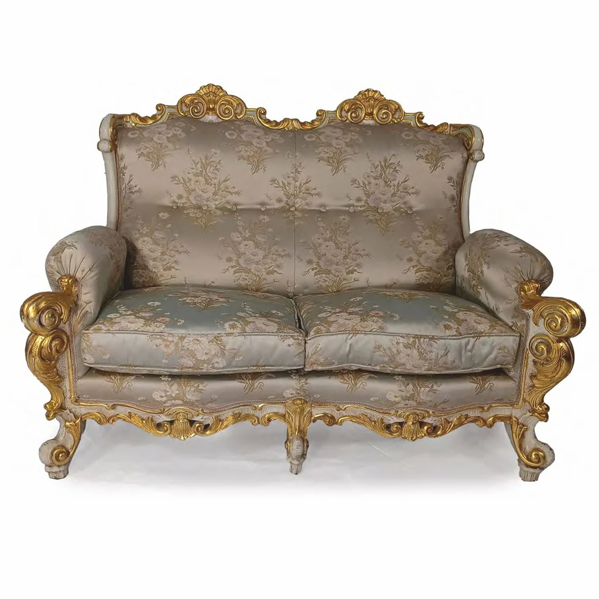 Casa Padrino sof¨¢ barroco de lujo para hotel y sal¨®n plata / gris / oro 150 cm - Hecho en Italia