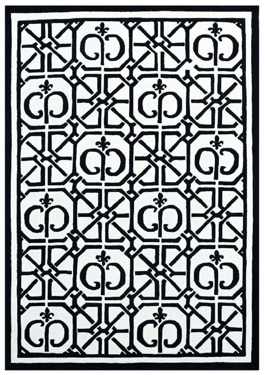Casa Padrino Alfombra de Salón Barroco de Lujo Blanco / Negro 200 x 300 cm - Interior Barroco