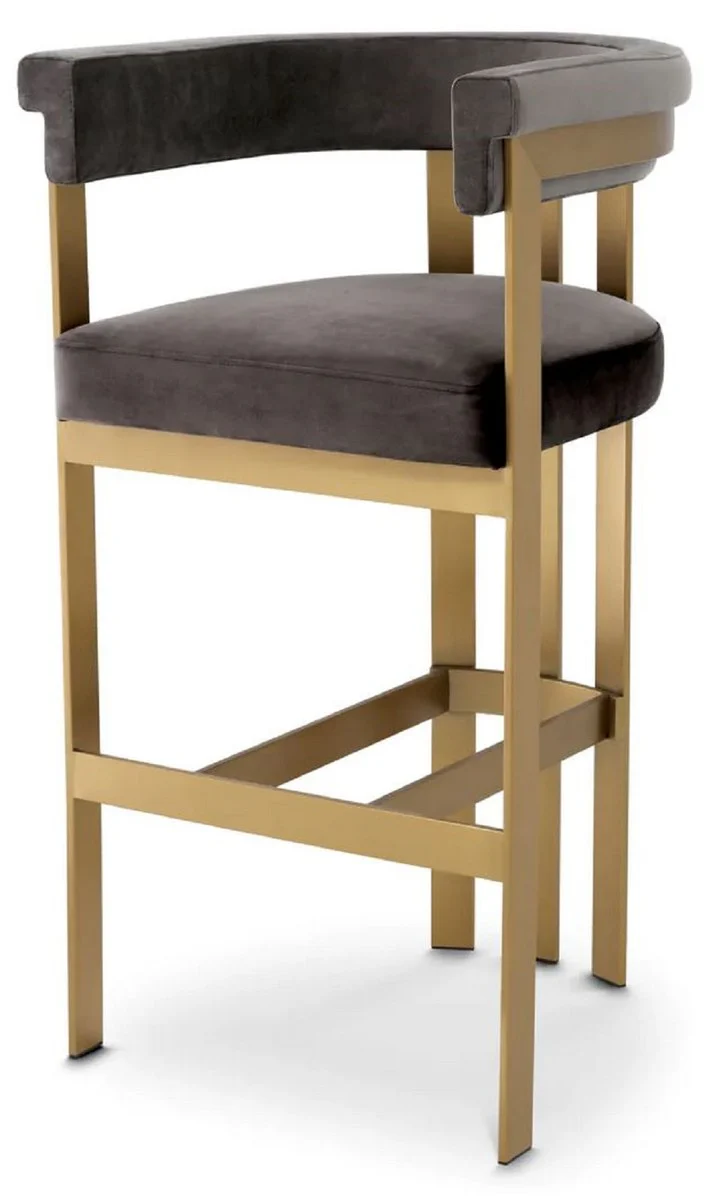 Casa Padrino silla de bar de terciopelo de lujo con reposabrazos gris / lat¨®n 56 x 56 x A. 104 cm - Taburete de bar tapizado - Muebles de bar - Muebles de lujo - Calidad de lujo
