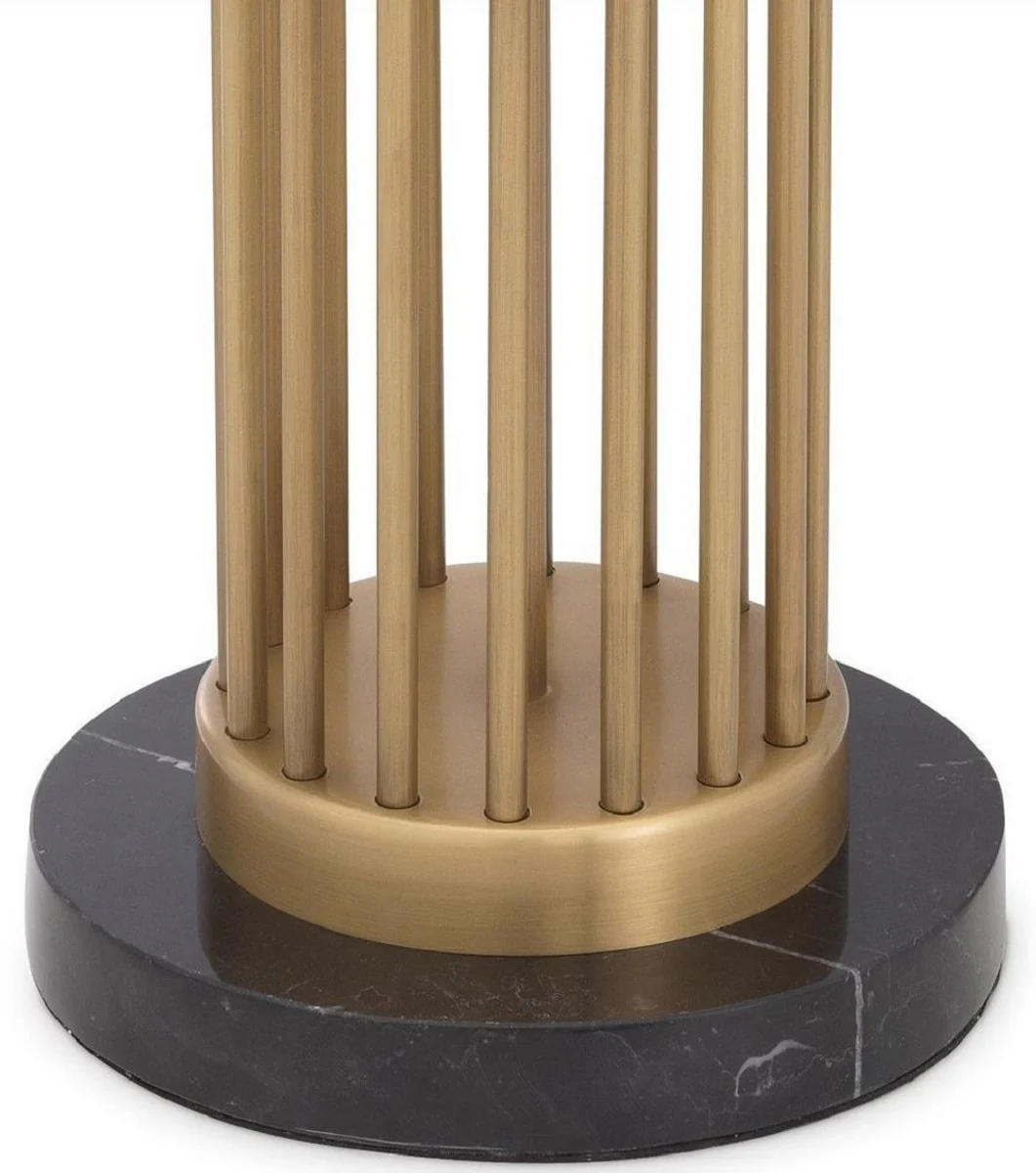 Casa Padrino lámpara de mesa de lujo latón antiguo / negro Ø 45 x A. 83 cm - Lámpara de escritorio moderna de metal con base de mármol y pantalla redonda - Lámpara de salón