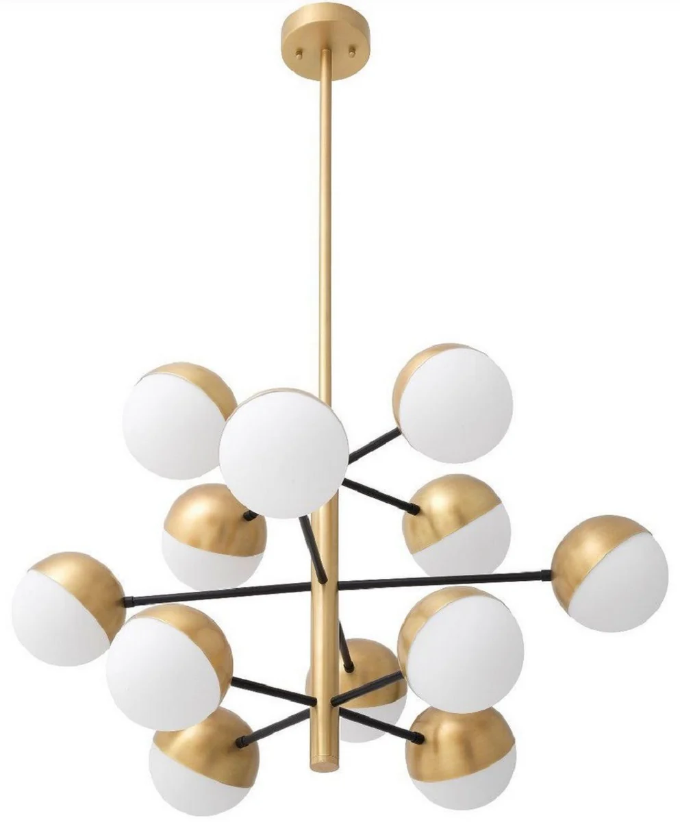 Casa Padrino lámpara de araña de lujo latón antiguo / blanco Ø 94 x A. 55 cm - Lámpara de araña de salón - Lámpara de araña de hotel - Calidad de Lujo