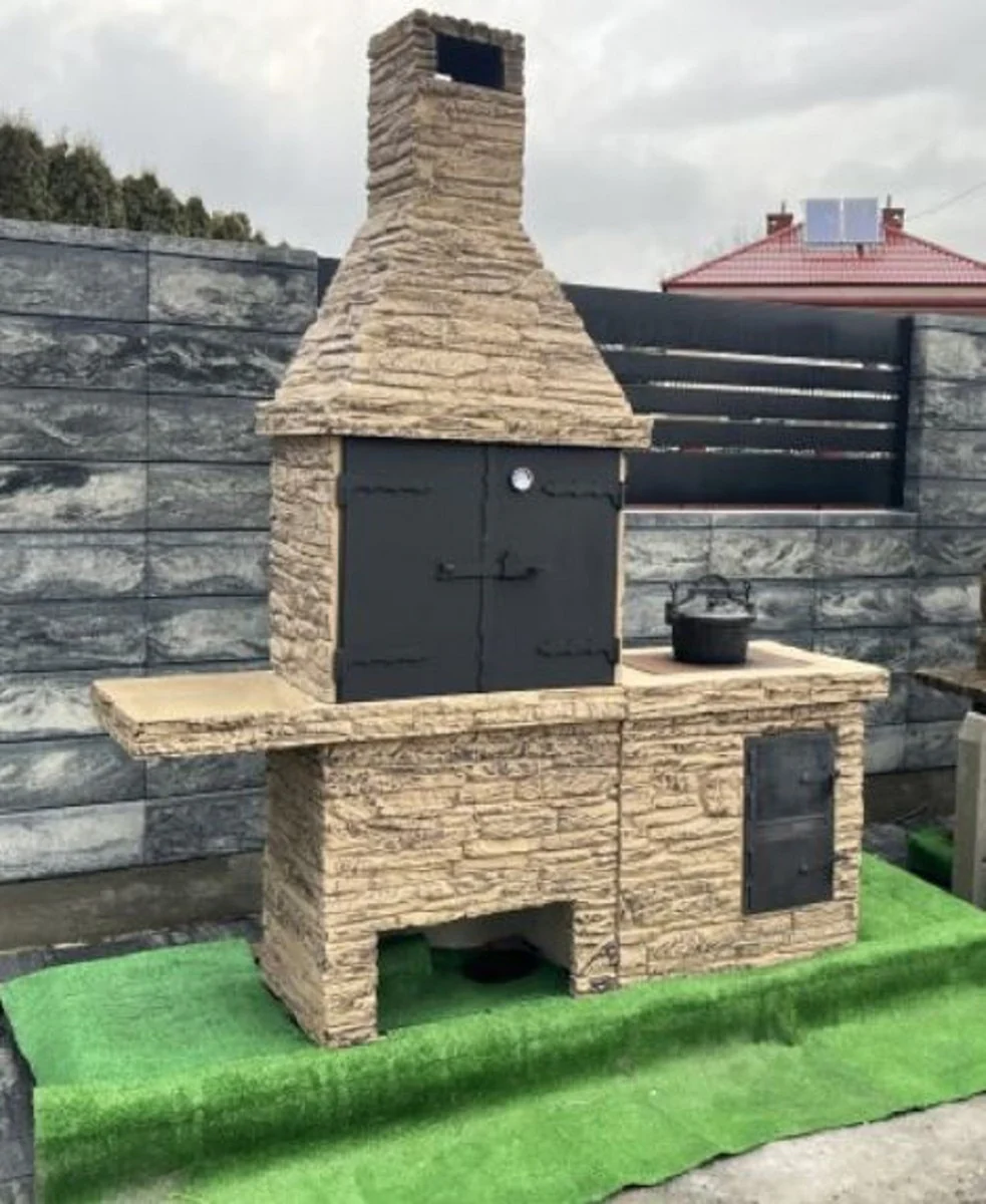 Casa Padrino barbacoa de jard¨ªn de hormig¨®n de lujo beige / negro 196 x 58 x A. 188 cm