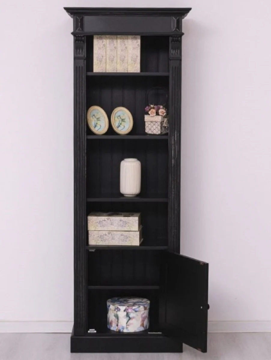 Casa Padrino armario estanter¨ªa de estilo campestre negro antiguo 70 x 39 x A. 197 cm - Armario de madera maciza - Gabinete de Libros - Armario de sal¨®n - Muebles de estilo campestre