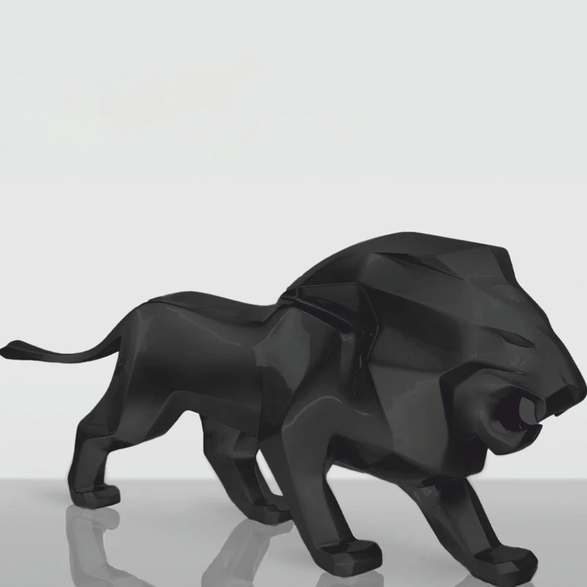 Casa Padrino escultura decorativa XXL le¨®n negro mate 290 cm - Figura animal abstracta