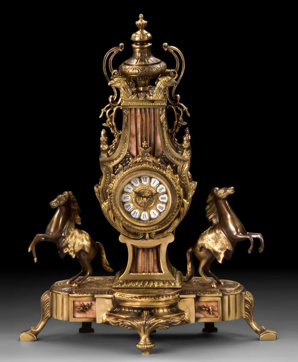 Casa Padrino reloj de mesa barroco de lujo oro / bronce / beige 43 x A. 54 cm - Reloj de bronce hecho a mano estilo barroco - Reloj de escritorio barroco - Decoracion escritorio barroco