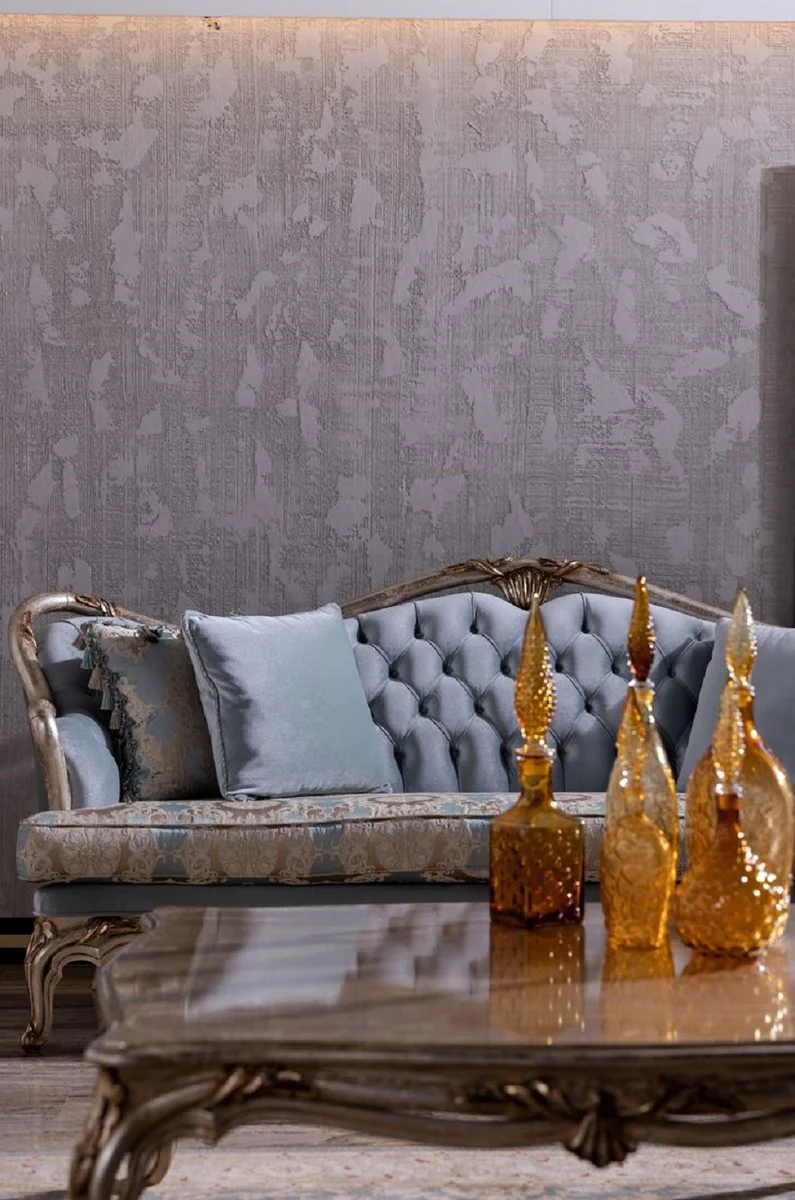 Casa Padrino sof¨¢ barroco de lujo azul claro / plata / oro - Sof¨¢ de sal¨®n hecho a mano en estilo barroco - Muebles de sal¨®n barrocos