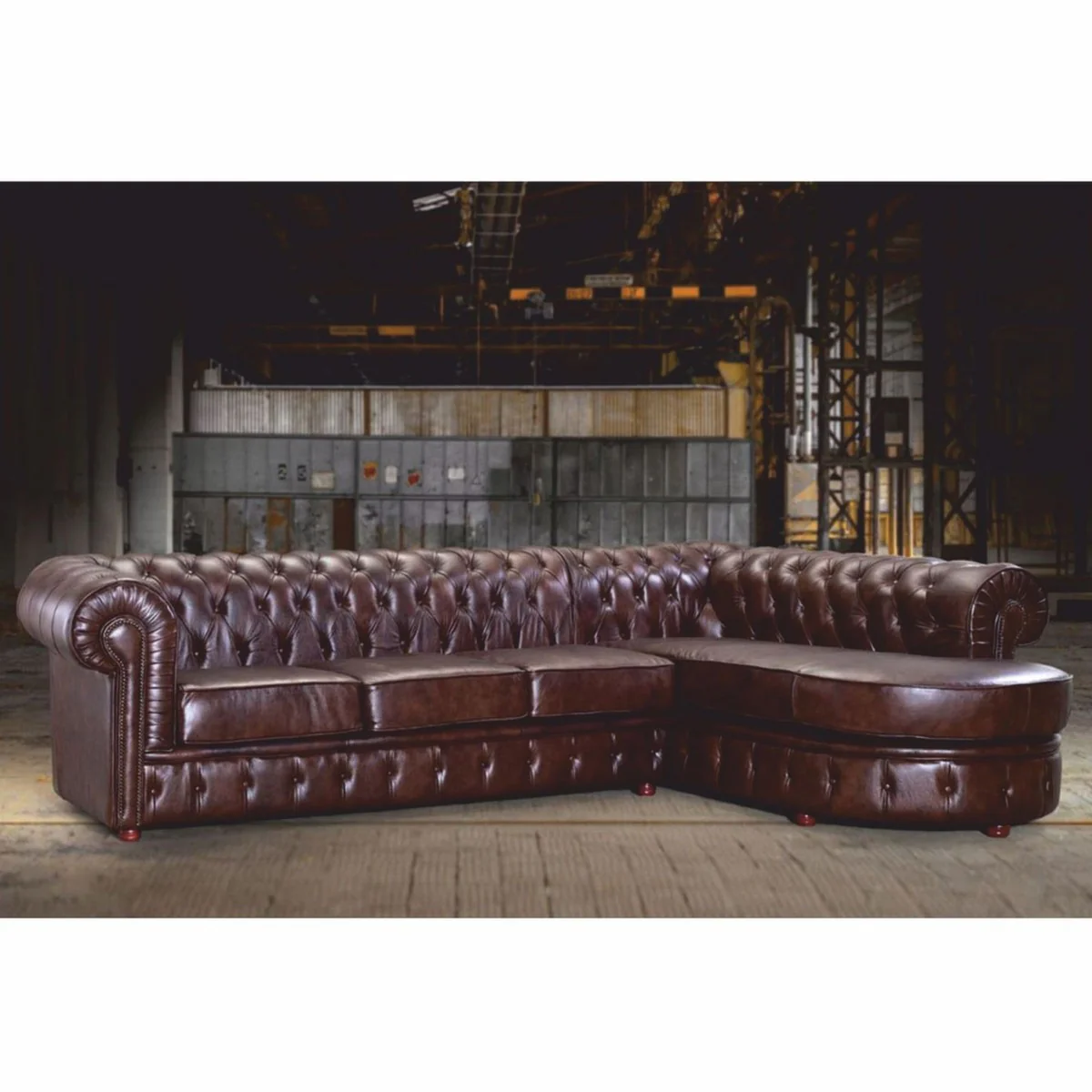 Casa Padrino sof¨¢ esquinero Chesterfield de lujo de piel marr¨®n oscuro 293 cm - Muebles Chesterfield