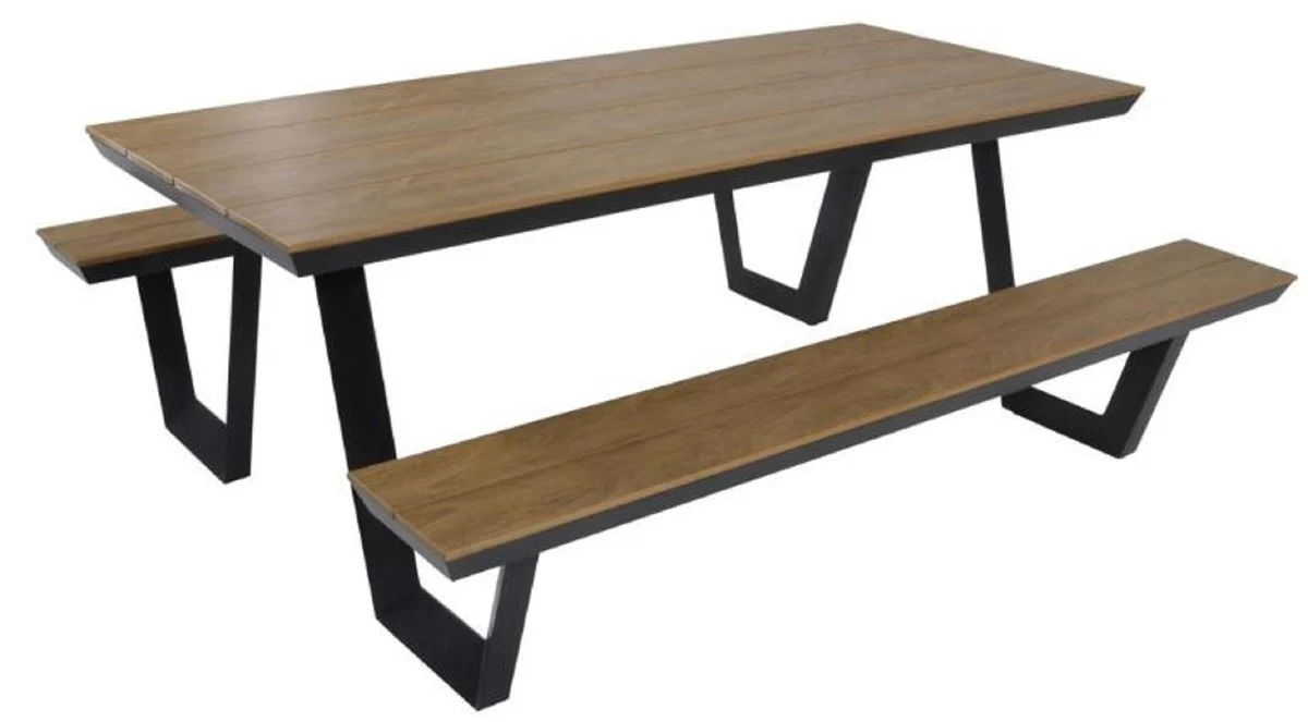 Casa Padrino mesa de jardín de lujo con bancos integrados marrón / antracita 200 x A. 75 cm - Muebles de picnic - Muebles de jardín - Muebles de gastronomía - Muebles de exterior