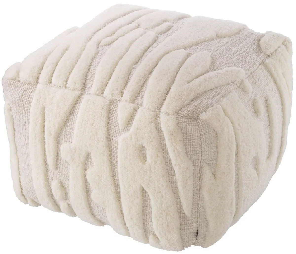 Casa Padrino taburete de lujo marfil 60 x 60 x A. 40 cm - Puf de sal¨®n cuadrado con lana de Nueva Zelanda tejida a mano - Muebles de sal¨®n - Muebles de lujo - Interiores de lujo