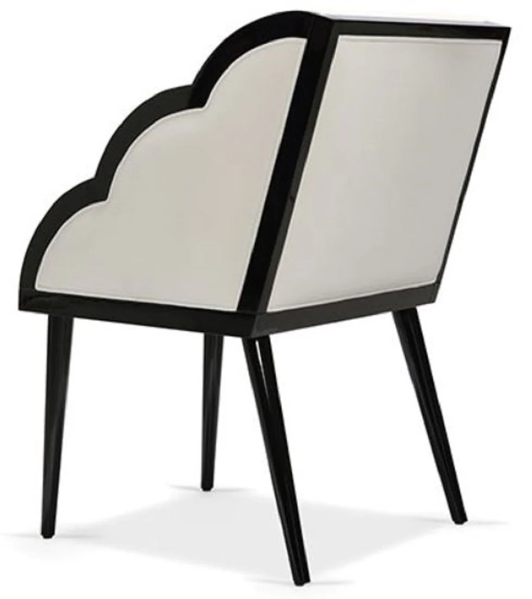 Casa Padrino silla de comedor Art Deco de lujo con reposabrazos blanco / negro 61 x 67 x A. 89 cm - Silla de cocina noble con tela de terciopelo - Muebles de Comedor Art Deco - Calidad de Lujo