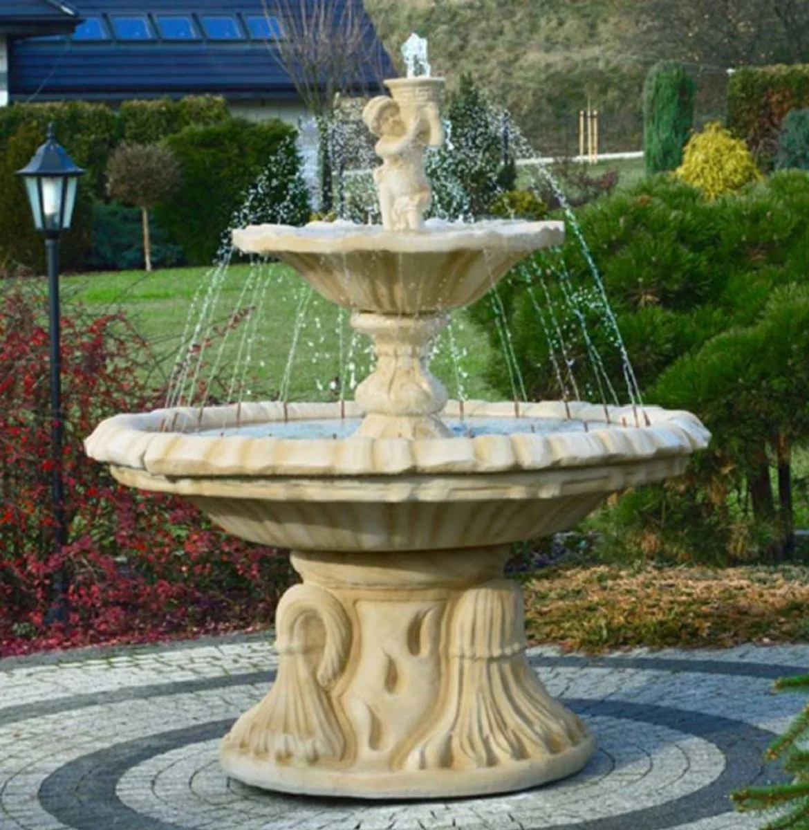 Casa Padrino fuente Art Nouveau arena Ø 155 x A. 187 cm - Magnífica Fuente de Jardín - Fuente de Decoración de Jardín - Accesorios de Decoración de Jardín Barroco y Art Nouveau