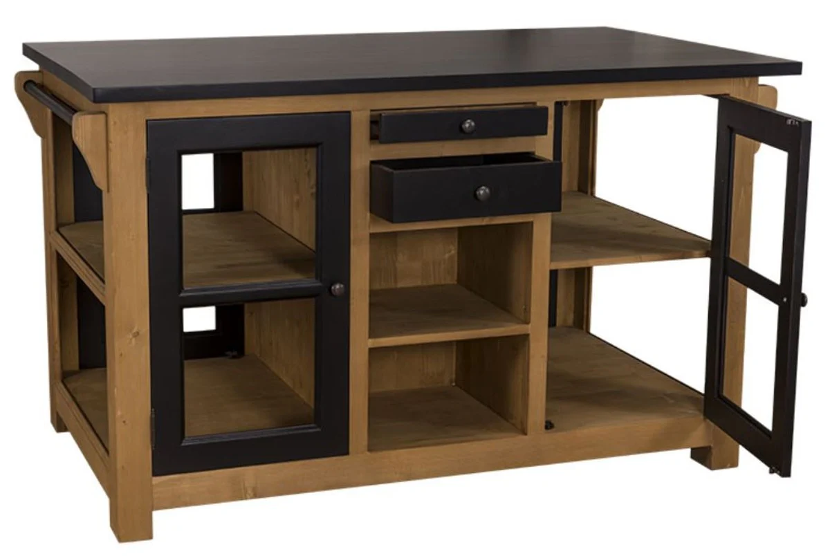 Casa Padrino country style kitchen cabinet with worktop natural colors / black 150 x 90 x H. 90 cm - Country Style Kitchen Furniture