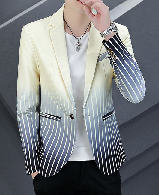 Fashion Striped Ombre Print Lapel Collar One Button Blazer