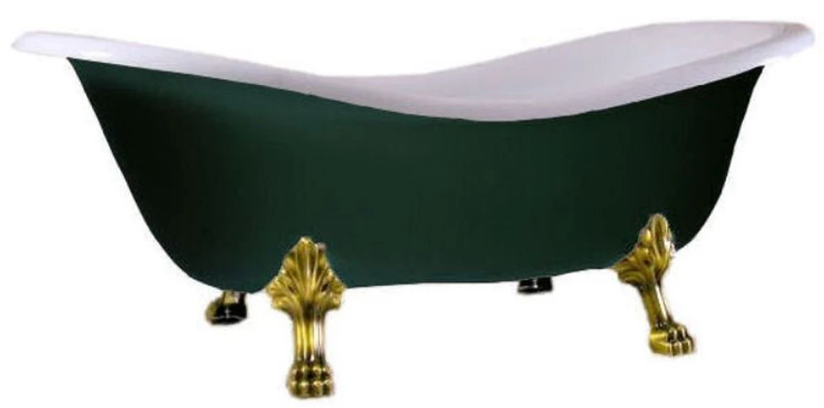 Casa Padrino bañera Art Nouveau de lujo blanco / verde musgo / oro 188 x 83 x A. 69 cm - Bañera retro independiente con pies de león - Muebles de baño retro