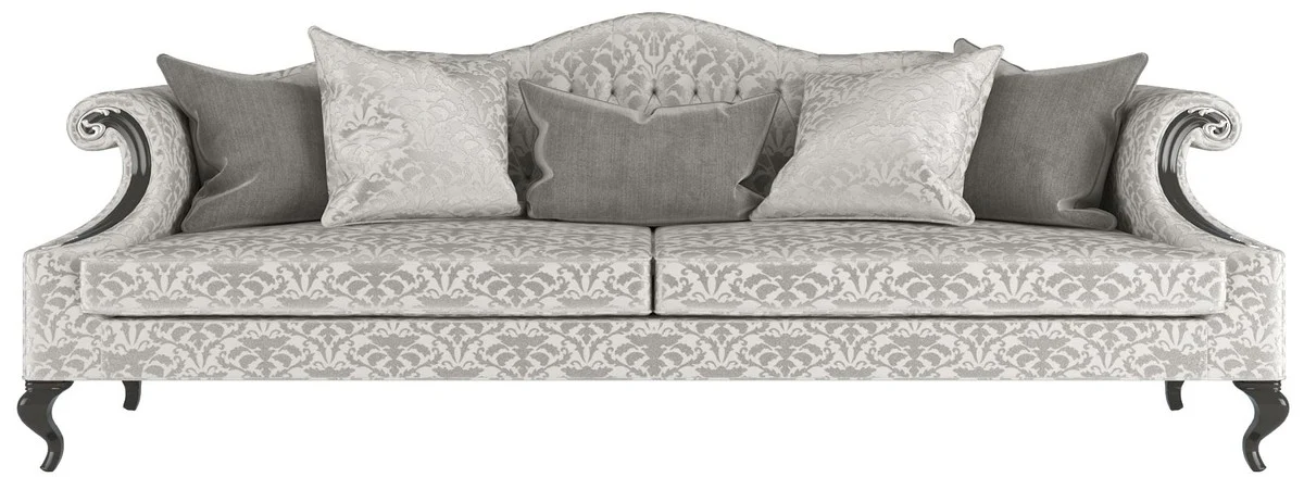 Casa Padrino sof¨¢ barroco de lujo con elegante dise?o plata / gris / negro 255 x 100 x A. 97 cm - Muebles de sal¨®n en estilo barroco - Noble y Magn¨ªfico