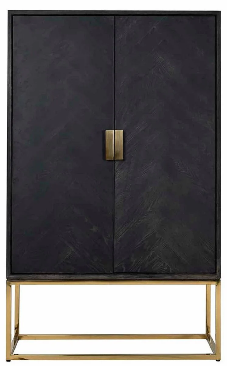 Casa Padrino armario bar de lujo negro / oro 108 x 45 x A. 175 cm - Armario de madera maciza con 2 puertas - Armario de sal¨®n - Armario de bar - Muebles de Hotel - Colecci¨®n de Lujo