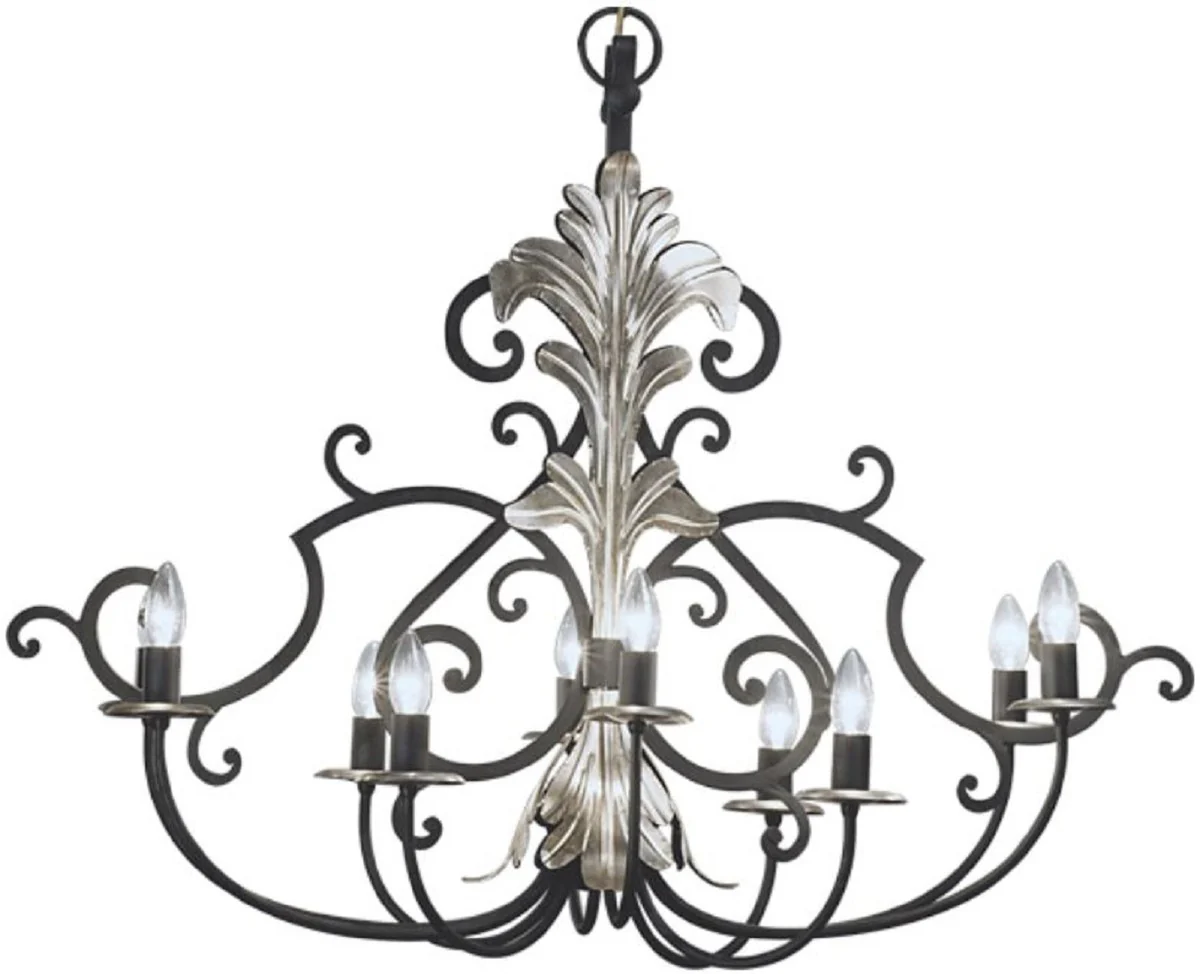 Casa Padrino araña de luces barroco de lujo antracita / plata 105 x 40 x A. 90 cm - Lámpara de Araña Ovalada de Hotel y Restaurante - Noble y Magnífico