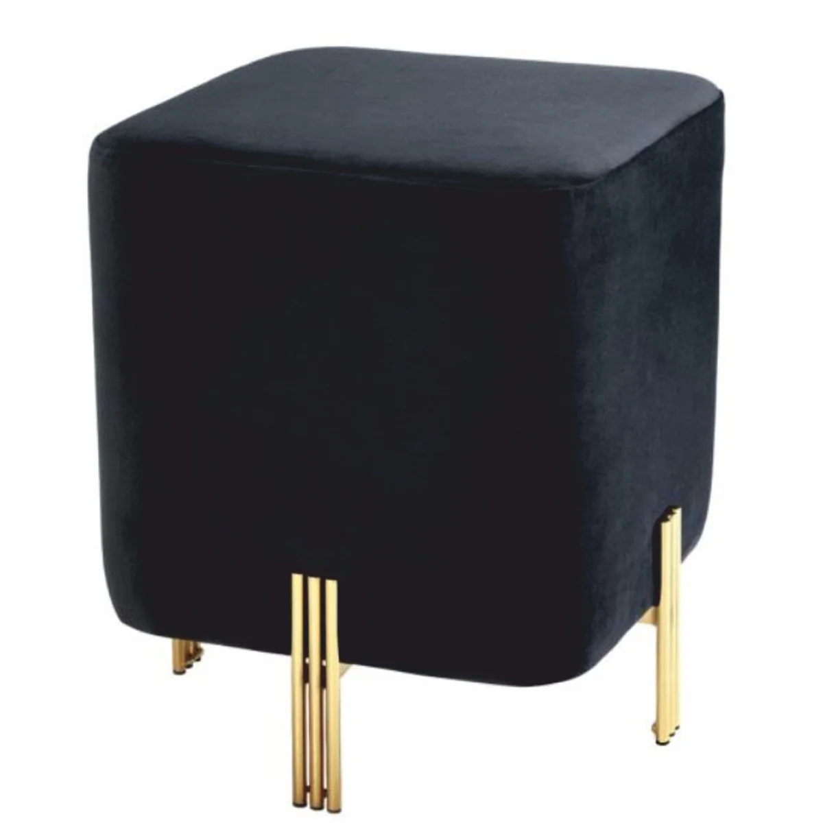 Casa Padrino Taburete de Terciopelo de Lujo Negro / Lat¨®n Al. 45 cm - Muebles de Lujo