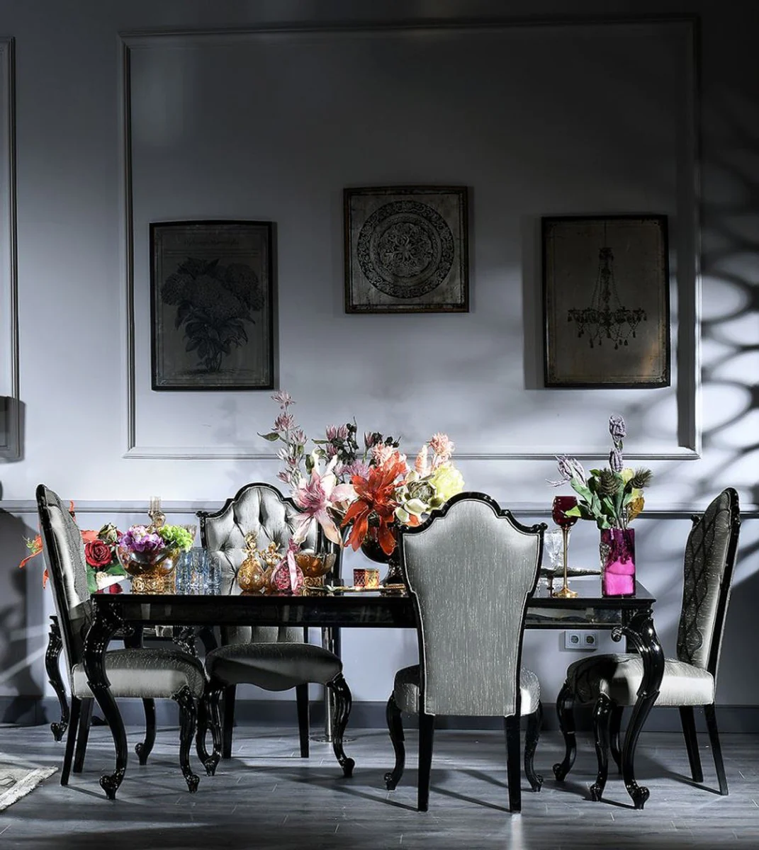 Casa Padrino mesa de comedor barroco de lujo negro / marr¨®n 210 x 110 x A. 78 cm - Mesa de cocina de madera maciza noble con tapa de vidrio y espejo de cristal - Muebles de comedor barrocos