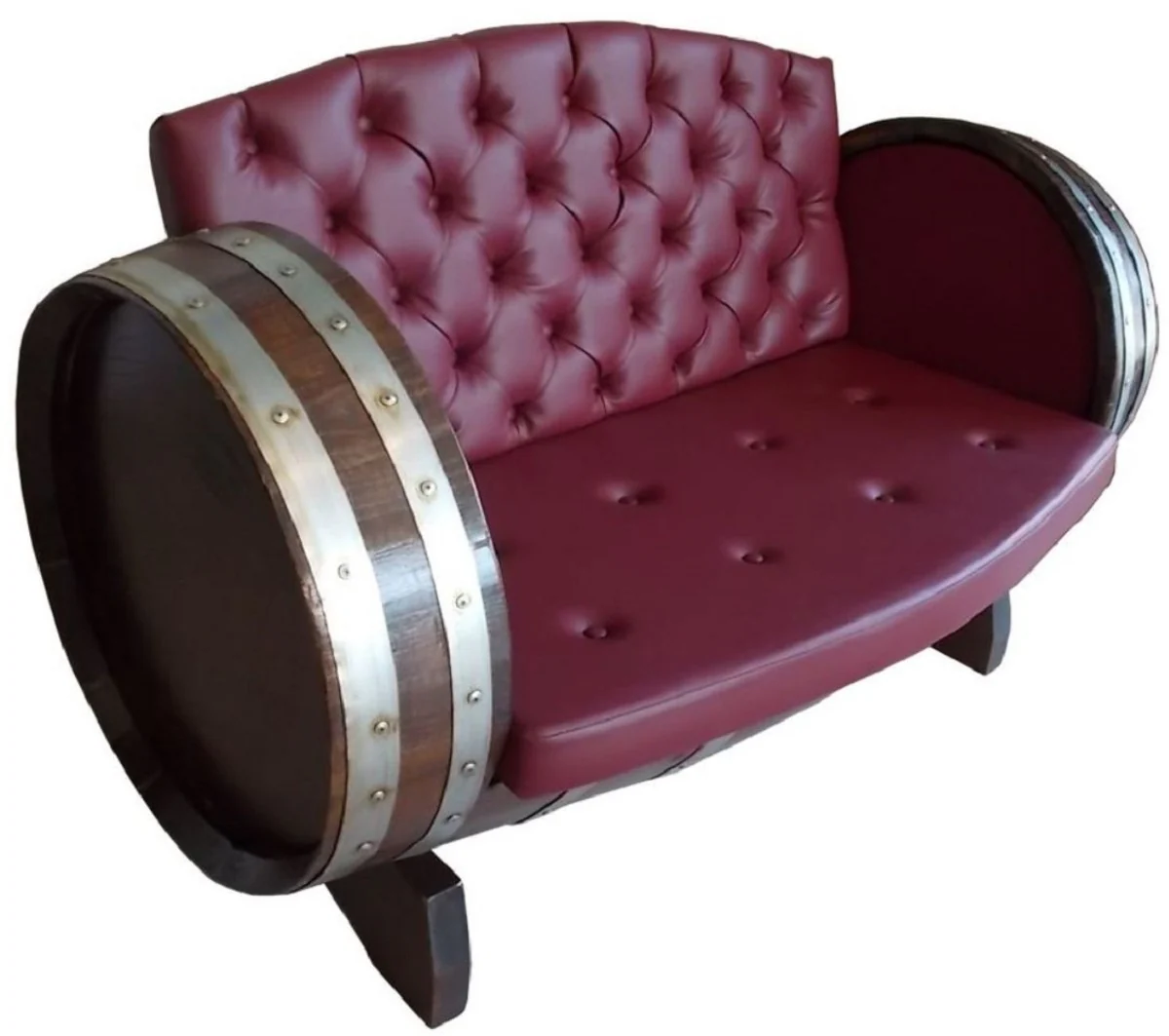 Casa Padrino sof¨¢ de barril de lujo burdeos rojo / marr¨®n / plata 160 x 65 x A. 85 cm - Sof¨¢ de barril de vino tapizado de madera maciza - Muebles de Terrazas de Jard¨ªn de Gastronom¨ªa