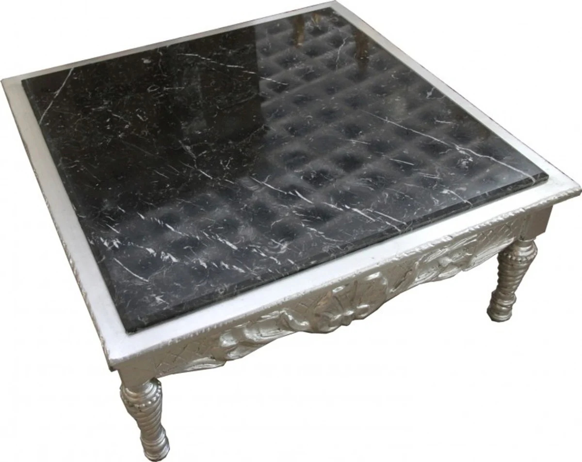 Casa Padrino baroque silver coffee table with black marble top 95 x 95 x 43.5 cm - unique