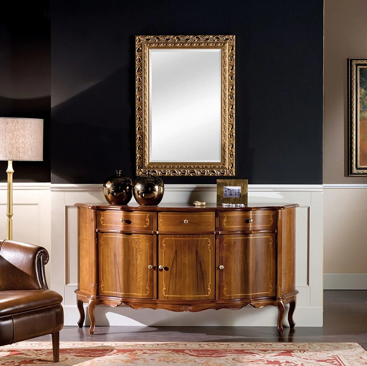 Casa Padrino aparador barroco de lujo marrón - Magnífico gabinete de madera maciza con 3 puertas y 3 cajones - Muebles Barrocos para Salón y Hotel - Calidad de Lujo - Hecho en Italia