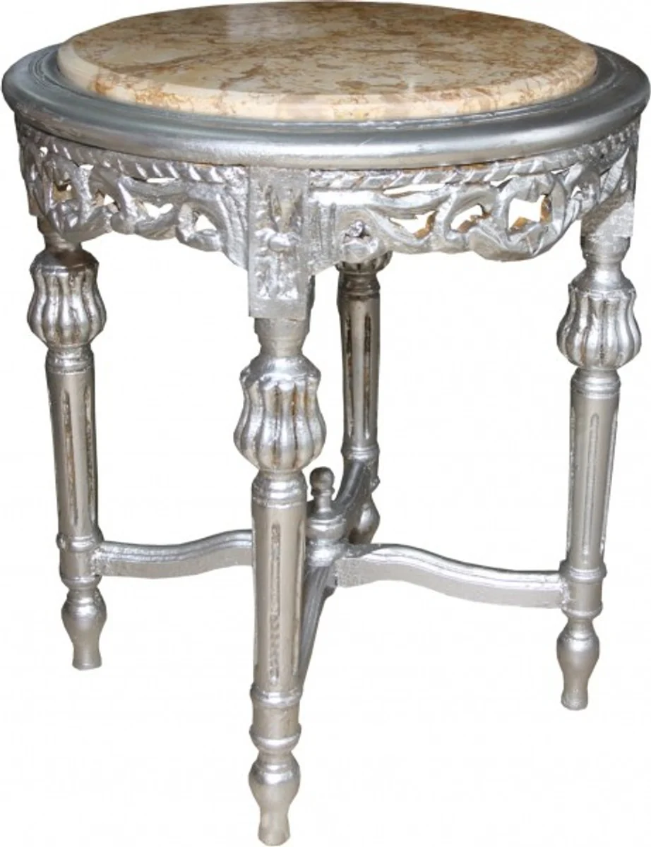 Casa Padrino Baroque table with marble top round silver 52 x 45 cm antique style - phone flower stand