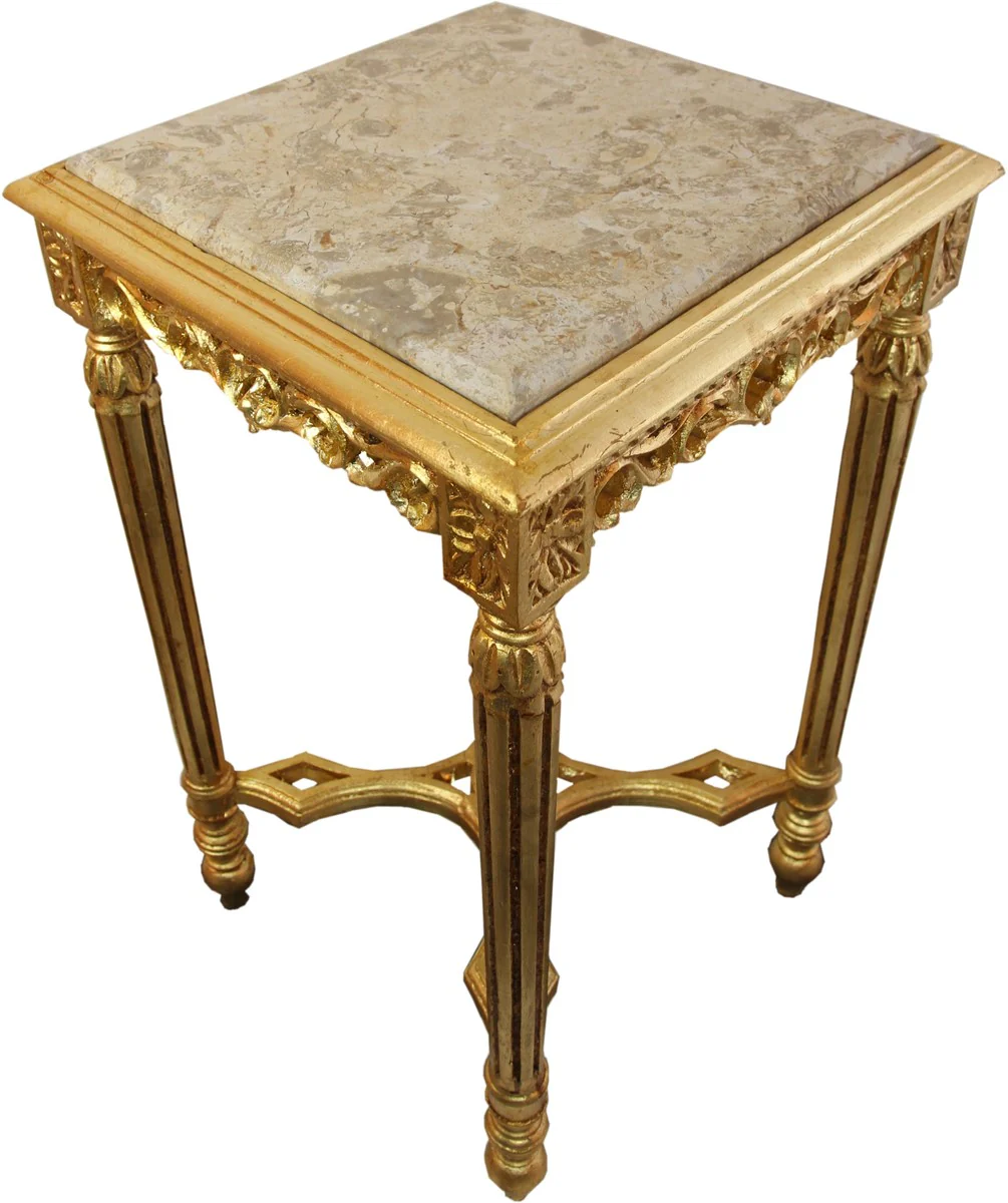 Casa Padrino Baroque Side Table Square Gold con Cream Marble Top 40 x 40 x H 72.5 cm Antique Style - Tel¨¦fono Flower Table