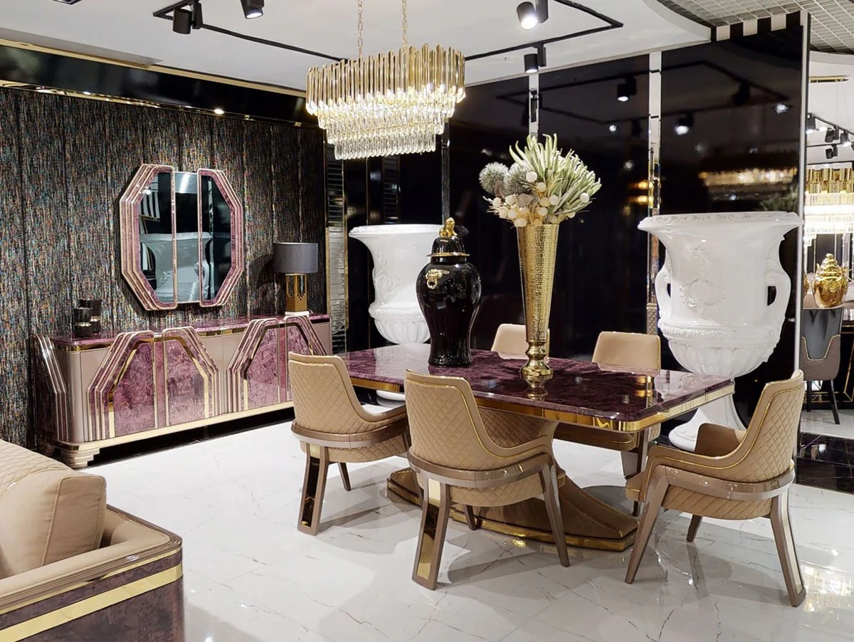 Casa Padrino aparador Art Deco de lujo púrpura / gris / oro - Magnífico armario de madera maciza con 4 puertas y aspecto de mármol - Muebles para Salón y Hotel Art Deco de Lujo