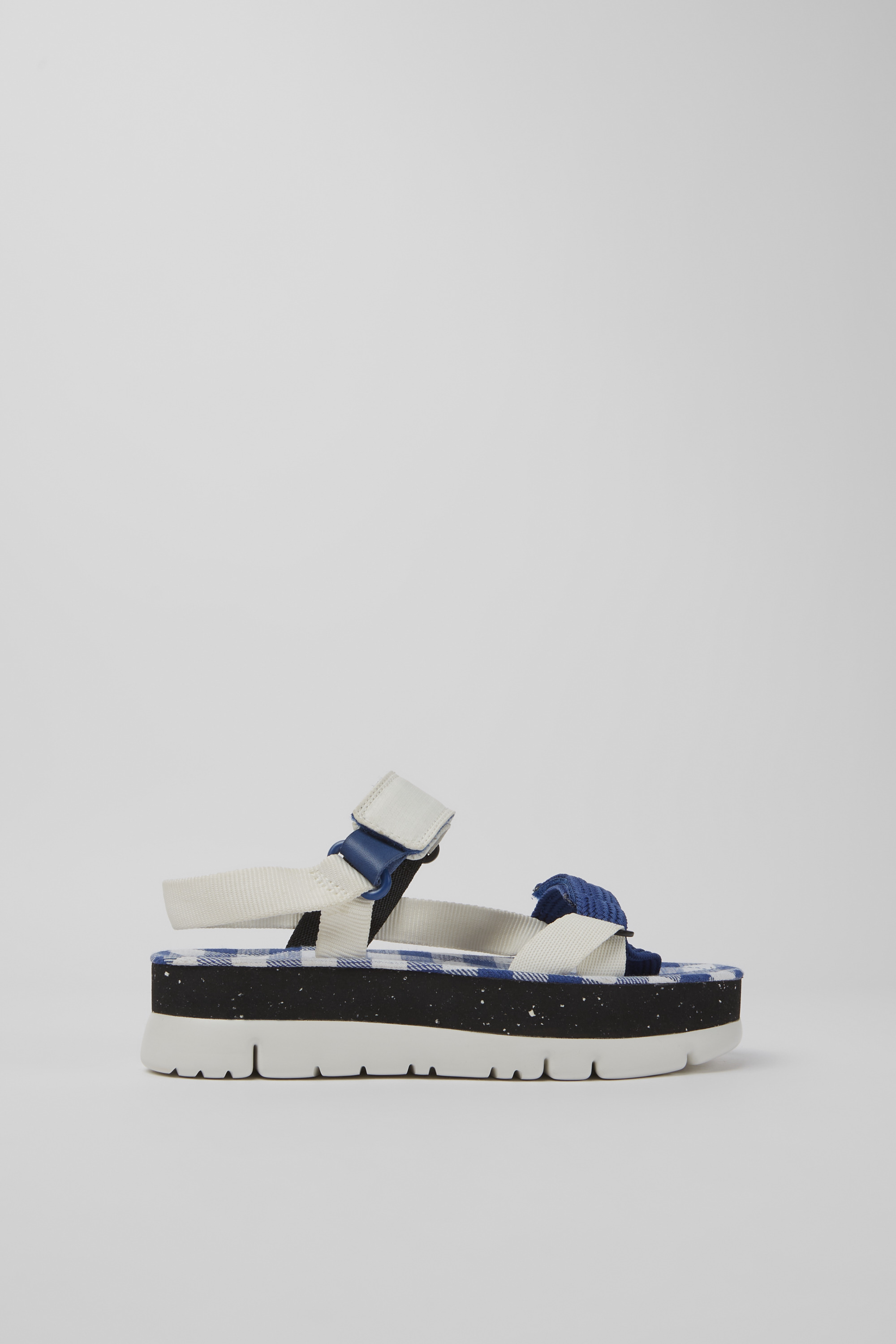 Oruga Up - White, blue, and black sandals for women
