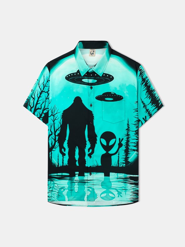 Bigfoot Alien Chest Pocket Short Sleeve Shirt