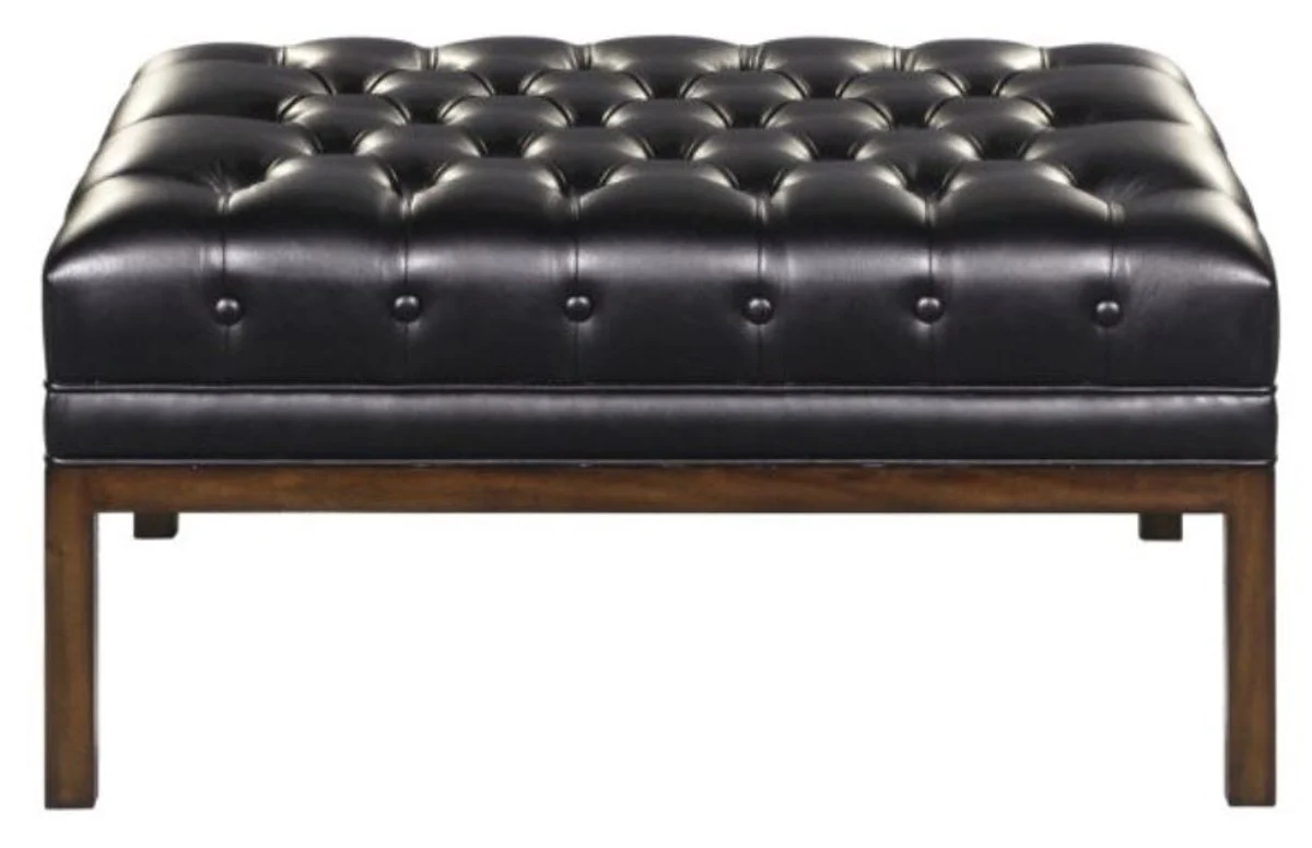 Cuero Genuino Otomano de Chesterfield Casa Padrino Negro / Marr¨®n 80 x 59 x H. 40 cm - Mobiliario de Hotel