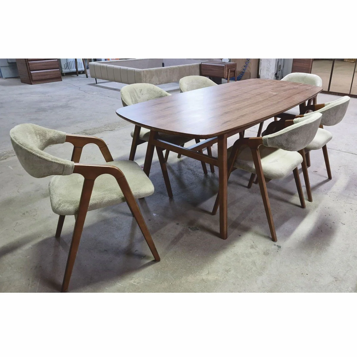 Casa Padrino conjunto de comedor de lujo marr¨®n / gris - 1 Mesa de comedor y 6 Sillas de comedor con reposabrazos