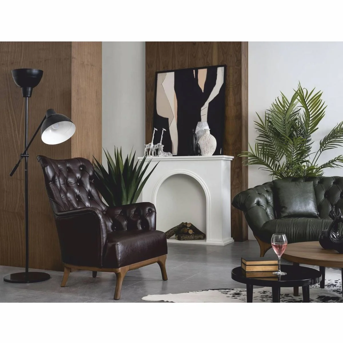 Casa Padrino sill¨®n Chesterfield de lujo de cuero genuino marr¨®n oscuro / marr¨®n - Muebles de cuero genuino