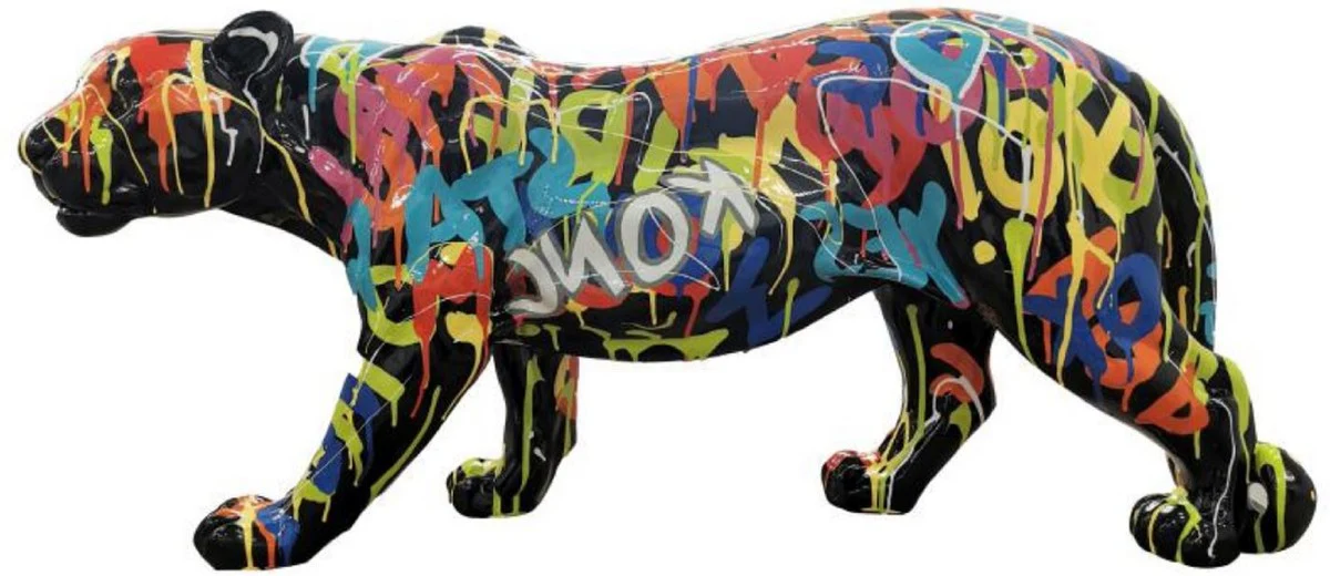 Casa Padrino escultura decorativa de lujo pantera multicolor / negro A. 80 x A. 35 cm - Figura decorativa grande XXL - Escultura decorativa XXL - Esculturas y figuras decorativas XXL