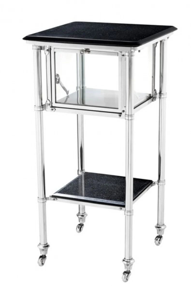 Casa Padrino luxury Bar Trolley trolley stainless steel with glass tray and granite slabs - Luxury Hotel & Restaurant Furniture Side