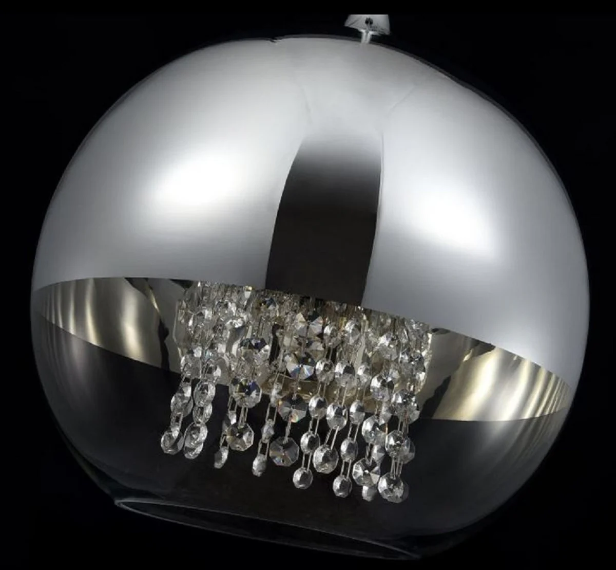 Casa Padrino lámpara colgante plata Ø 30 x H. 28 cm - Lámpara Colgante con Pantalla Redonda y Colgantes de Cristal de Primera Calidad