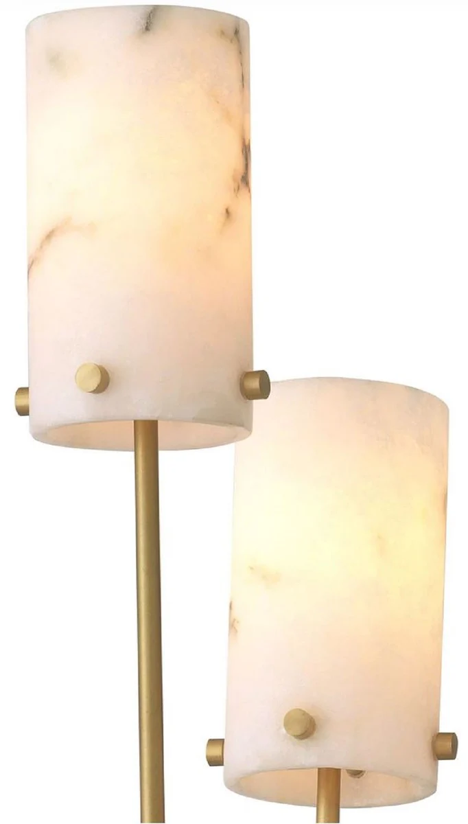 Casa Padrino lámpara de pie de lujo latón antiguo / negro / alabastro Ø 28 x A. 167 cm - Lámpara de pie moderna con base de mármol y pantallas redondas de alabastro - Luces de Lujo