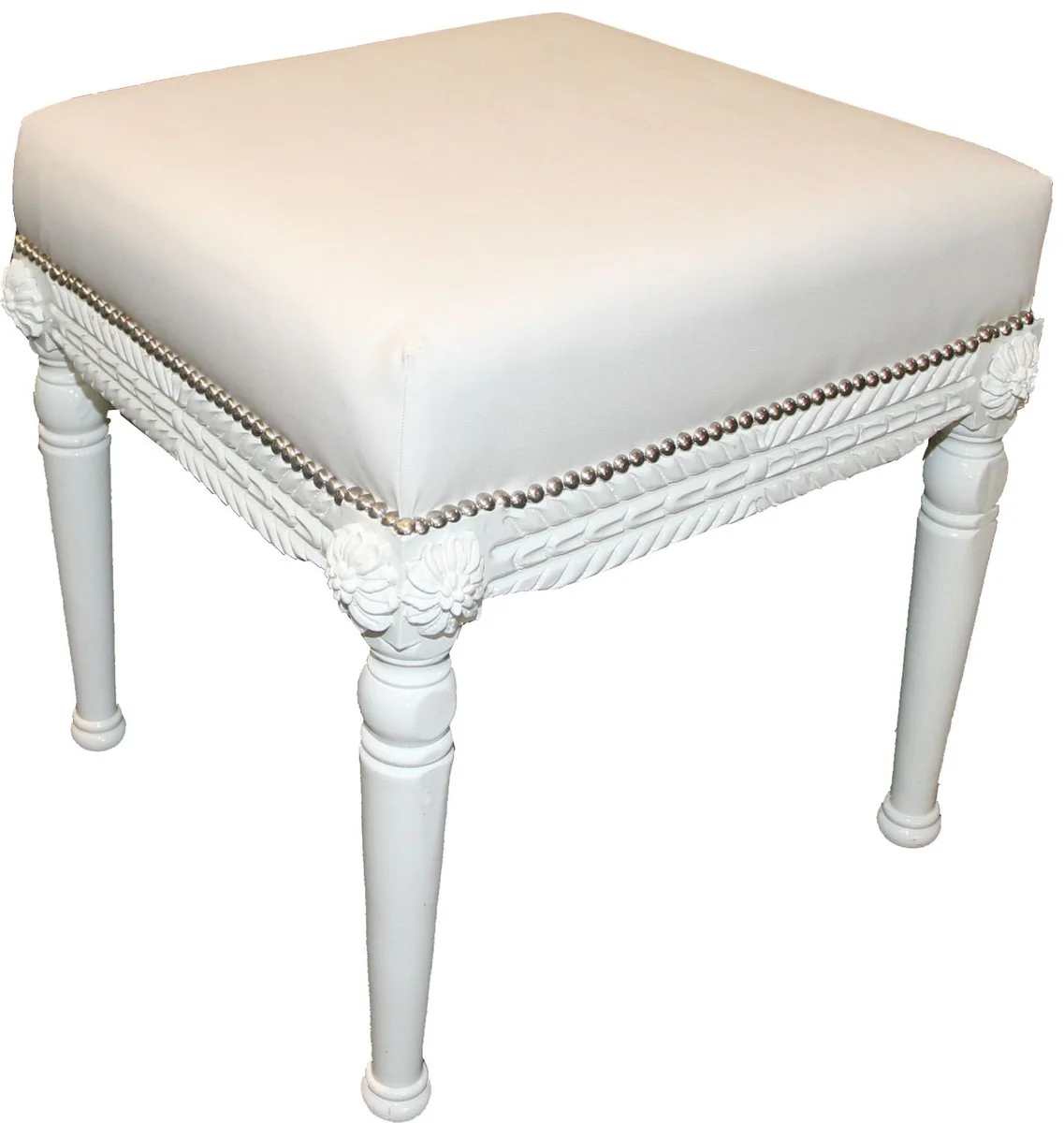Taburete de estilo antiguo barroco Casa Padrino blanco / blanco An. 56 cm, alto 54 cm - Taburete barroco