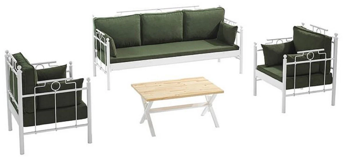 Casa Padrino Art Nouveau Conjunto de Muebles de Jardín Verde Oscuro / Blanco - 1 Sofá y 2 Sillones y 1 Mesa - Muebles de Jardín y Patio en Estilo Art Nouveau