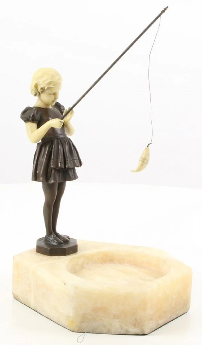 Casa Padrino cenicero de lujo con figura de bronce chica con angel bronce / blanco 16 x 15 x H. 22,8 cm - Decoración de Lujo