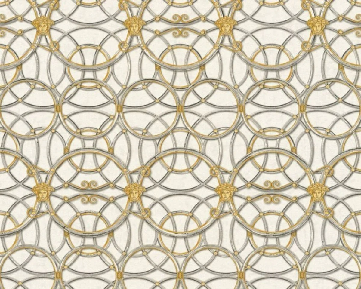 Papel Pintado no Tejido Barroco de Diseño Versace IV 37049-2 - Crema / Plata / Oro - Papel Pintado de Diseño - Alta Calidad
