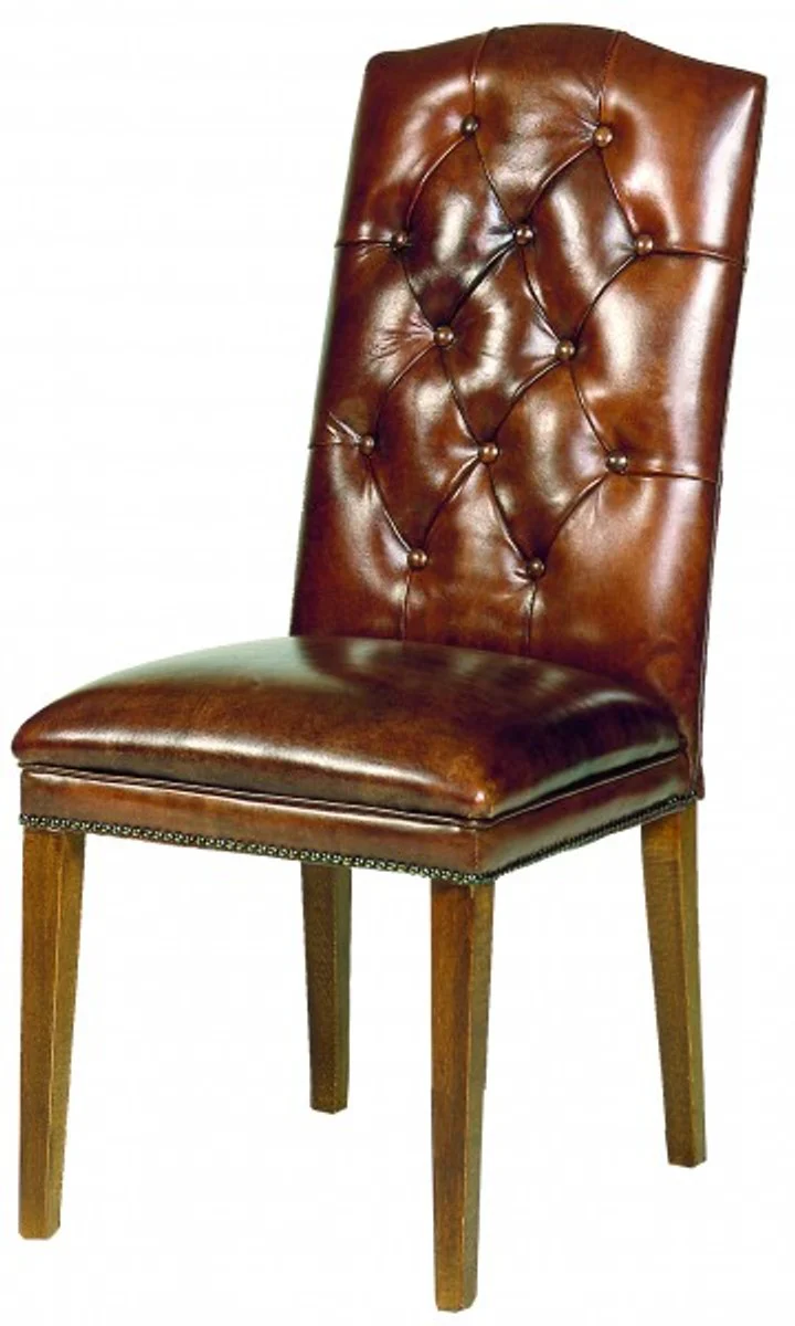 Casa Padrino designer Chesterfield dining chair modef 266 Brown Leather / Brown - Hotel Furniture - Beech - Real Leather