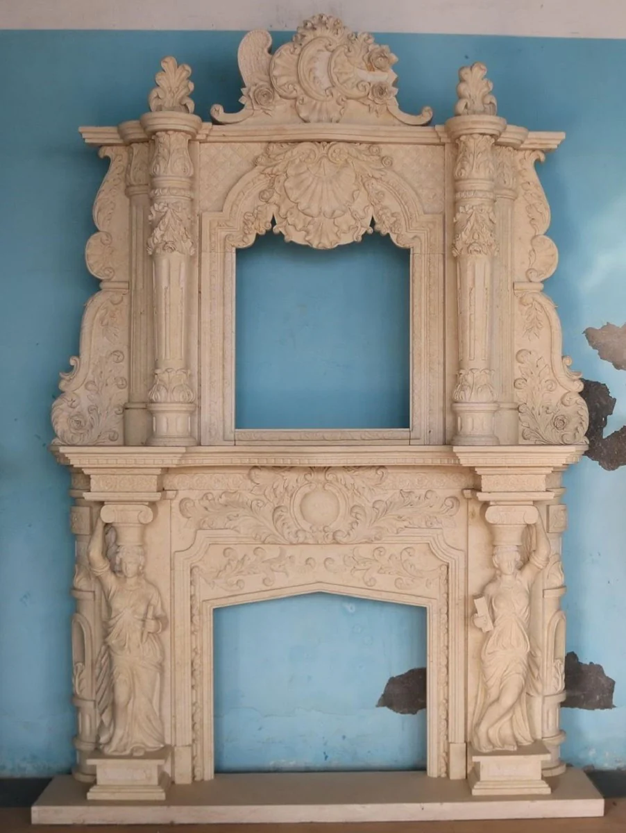 Casa Padrino marco de chimenea de m¨¢rmol barroco de lujo beige 200 x A. 290 cm